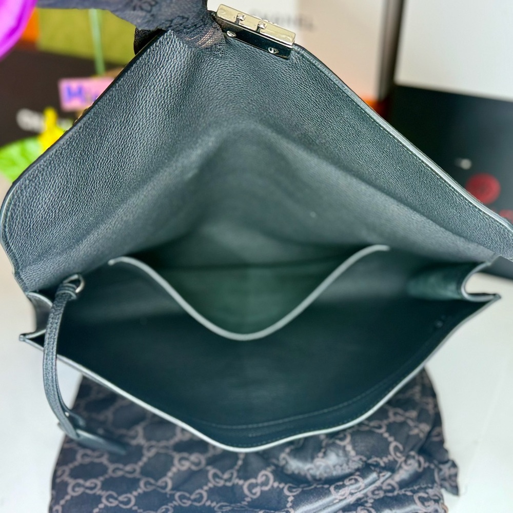 Auth GUCCI Leather Black Clutch Bag/Briefcase 🔥EUC Condition w/ key & dustbag - Picture 15 of 17